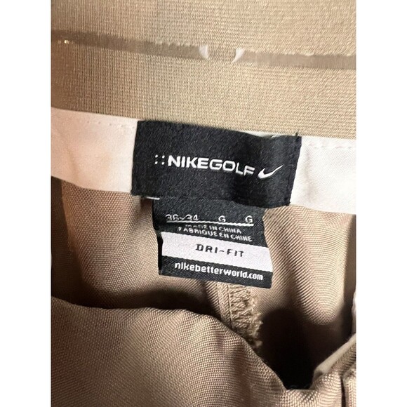 Nike Golf Dri-Fit Golf Pants Men 36X34 Khaki FitDry Pleated Cuffed Swoosh Logo - Picture 5 of 11